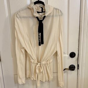 Inhabit Cream Hooded Sweatshirt with Black Tie